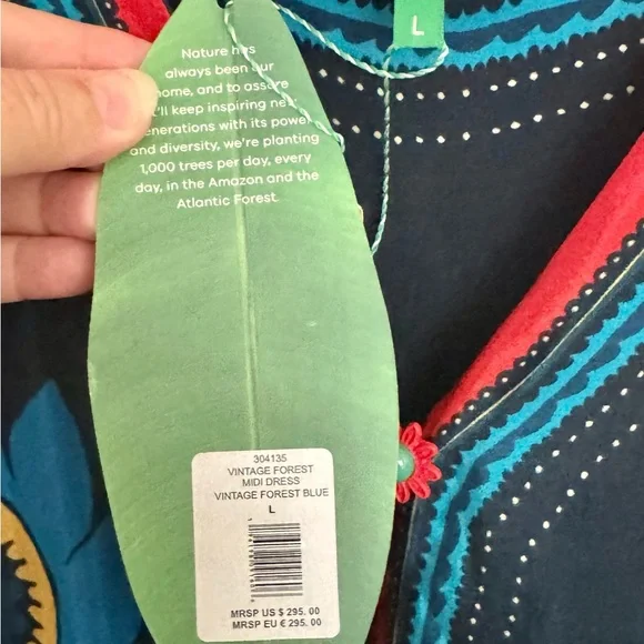 FARM Rio Blue Vintage Forest Midi Dress, Navy Blue Silky Viscose, Large - Picture 12 of 14